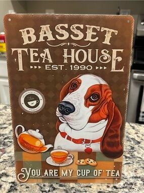 Tin Metal Signs Home Décor 8x12 Basset Hound Teahouse